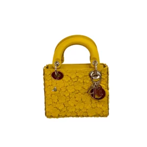 Dior Mini Lady Dior buttercup yellow flower lambskin bag pale gold hardware