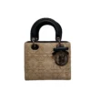 Dior Small Lady Dior Bag Black Beige raffia effect Cannage embroidered fabric