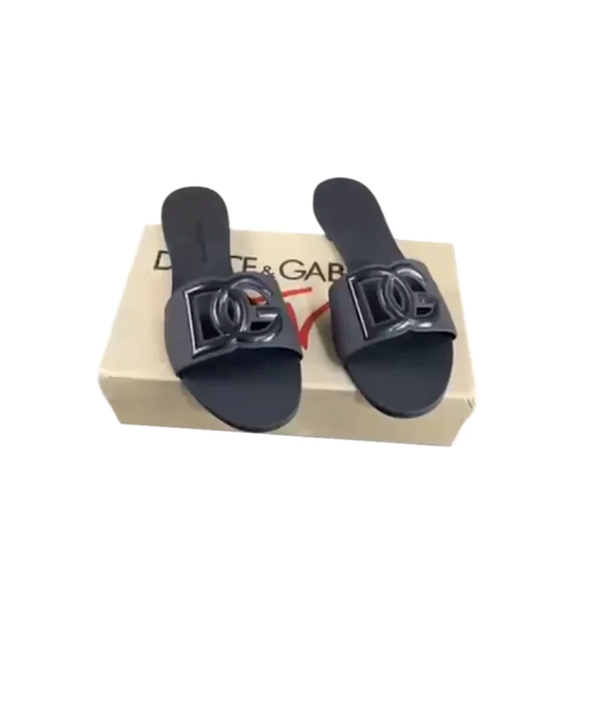 Dolce and Gabbana Black D&G Rubber Flat Sandals FR39