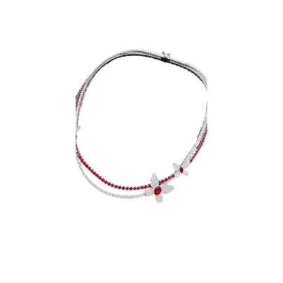 Graff Butterfly Pavé Double Strand Ruby and Diamonds Necklace