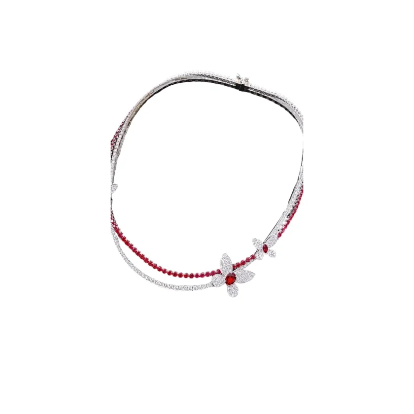 Graff Butterfly Pavé Double Strand Ruby and Diamonds Necklace