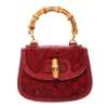 Gucci Bamboo 1947 Mini Red GG Canvas Rhinestones Crocodile leather Gold hardware