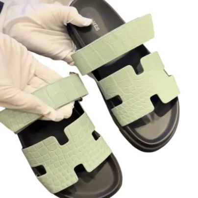 Hermes Chypre Vert D'Eau Crocodile Alligator Sandals Palladium Hardware