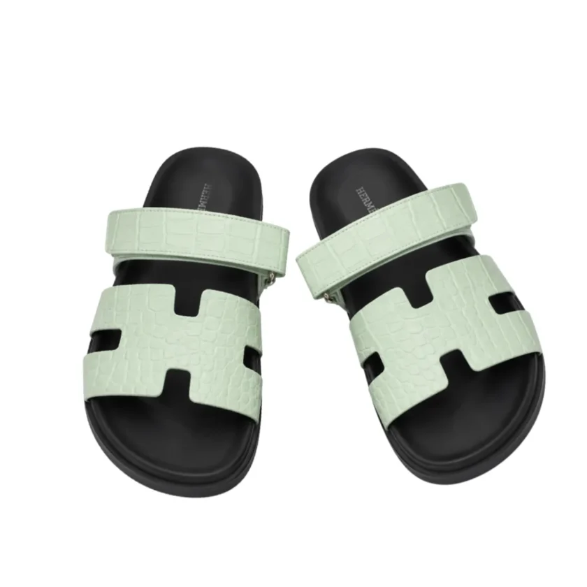 Hermes Chypre Vert D'Eau Crocodile Sandals Palladium Hardware