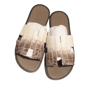 Hermes Izmir Matte Niloticus Crocodile Himalaya White Sandals