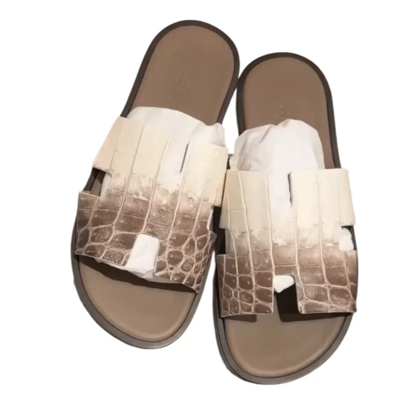 Hermes Izmir Matte Niloticus Crocodile Himalaya White Sandals