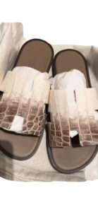 Hermes Izmir Matte White Niloticus Crocodile Himalaya Sandals