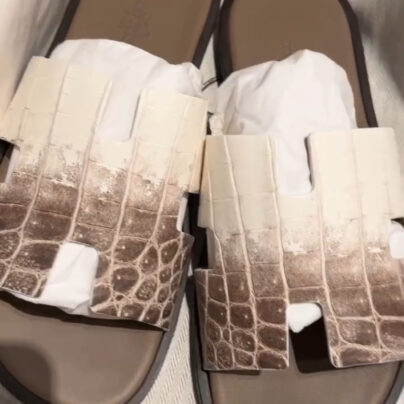 Hermes Izmir Matte White Niloticus Crocodile Himalaya Sandals