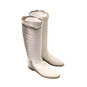 Hermès Jumping Boots White Himalayan Niloticus Crocodile Palladium Hardware
