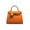 Hermès Kelly 25 Sellier Cognac Brown Ostrich Gold Hardware