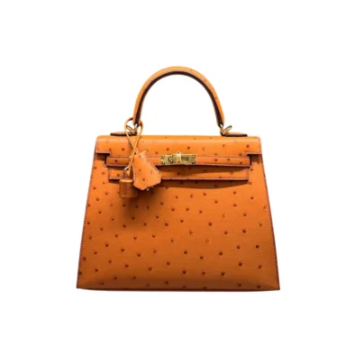Hermès Kelly 25 Sellier Cognac Brown Ostrich Gold Hardware