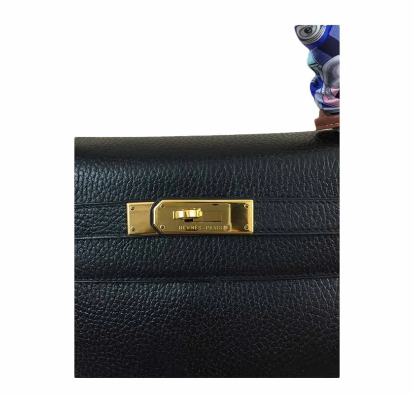 Hermès Kelly 32 Retourne Black Ardennes leather Gold hardware sangles