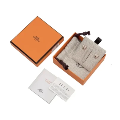 Hermes Mini Pop H Earrings Rose Gold Beige Enamel