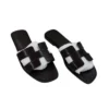 Hermes Oran Black Shiny Lizard Leather Flat Sandals