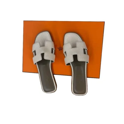Hermes Oran White Lizard Flat Sandals