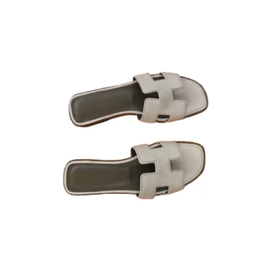 Hermes Oran White Lizard Leather Flat Sandals