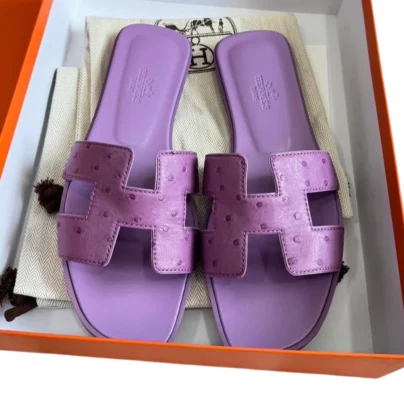 Hermes Oran sandals Purple Ostrich Leather