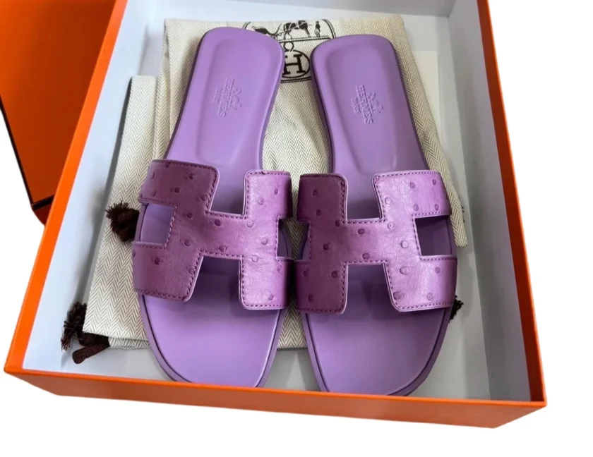 Hermes Oran sandals Purple Ostrich Leather