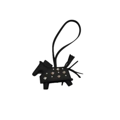 Hermes Rodeo Robeo Rock Studded Bag Charm PM Black Milo Lambskin