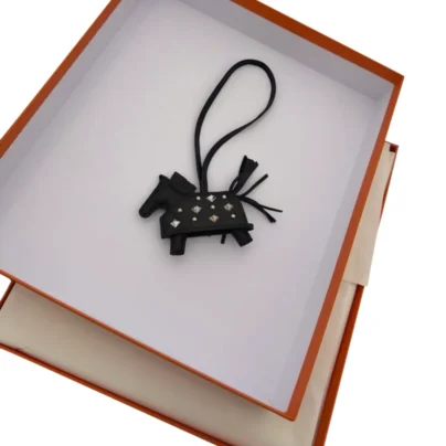 Hermes Studded Rodeo Robeo Rock Bag Charm PM Black Milo Lambskin
