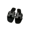 Limited Edition Hermes Oran Black Silver Embroidered Flat Sandals