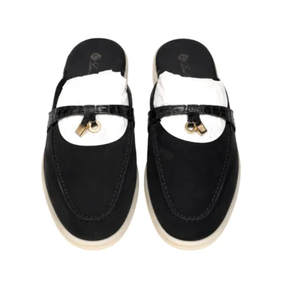 Loro Piana Charms Walk Babouche Black Alligator Suede Leather Size 39