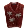 Louis Vuitton Burgundy Red palm trees embroidered sequins sleeveless Vest SS27