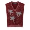 Louis Vuitton Burgundy Red palm trees embroidered sequins sleeveless cardigan SS27