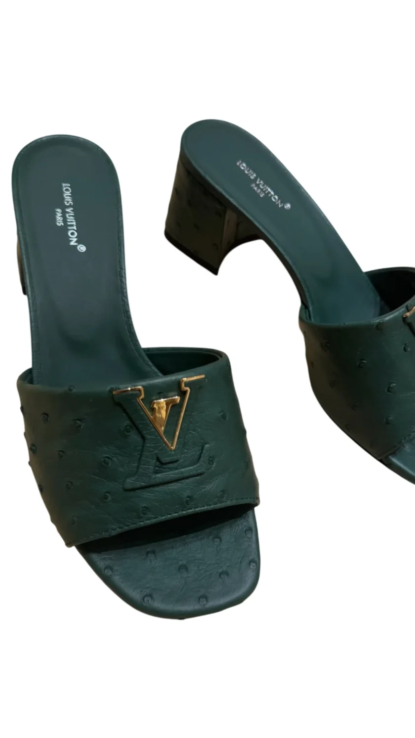 Louis Vuitton Mare Block Heel Mules Menthe Green Ostrich Leather 1AKIZI