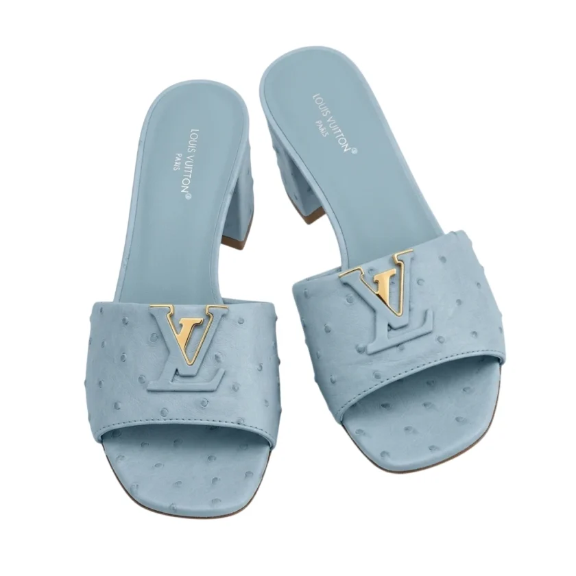 Louis Vuitton Mare Mules Light Blue Ostrich Leather Gold Hardware