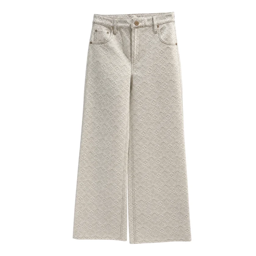 Louis Vuitton Women's 3D Beige LV Monogram Embossed Jeans trousers