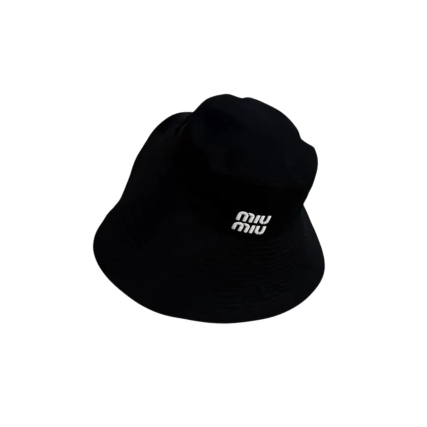 Miu Miu Black Cotton Logo Bucket Hat