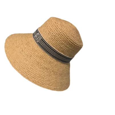 Miu Miu Brim Neutral and Blue Raffia Hat