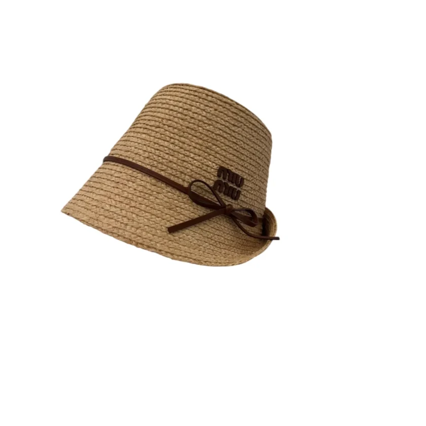 Miu Miu Brim Woven Fabric Neutral Raffia Hat