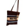Miu Miu Crochet Striped Woven Cocoa Brown Celeste Natural Tote Bag