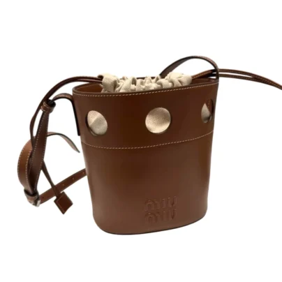 Miu Miu Perforated Brown Leather Bucket Bag