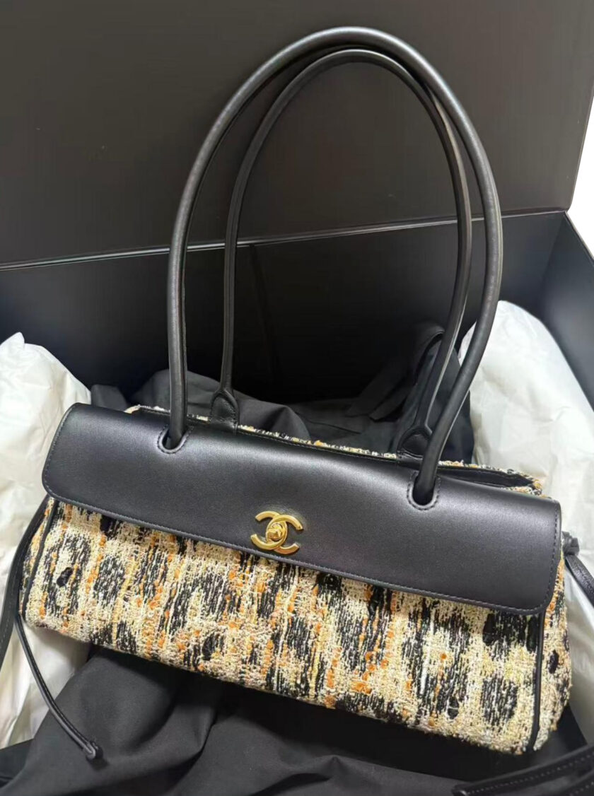 New Chanel 2026 Small Leopard Print Urban Essential East West Shopping Tweed Tote