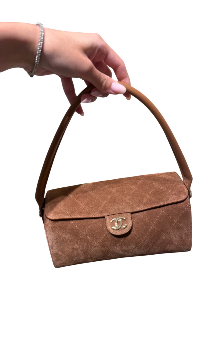New Chanel Clutch With Chain Camel Suede Lambskin Gold Tone Hardware