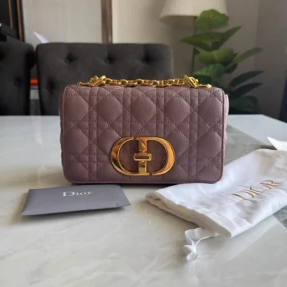 New Christian Dior CD Caro Small Bag in Pink Calfskin Gold tone hardware