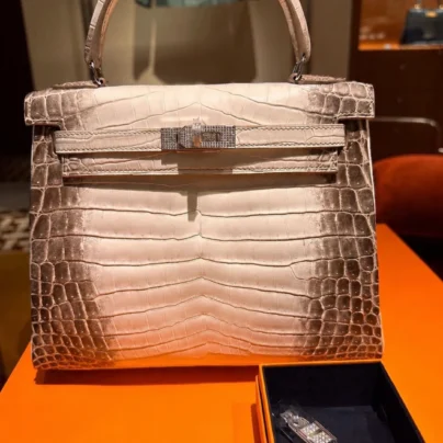 New Hermes Kelly 25 Retourne Himalayan Diamond Matte Niloticus Crocodile bag