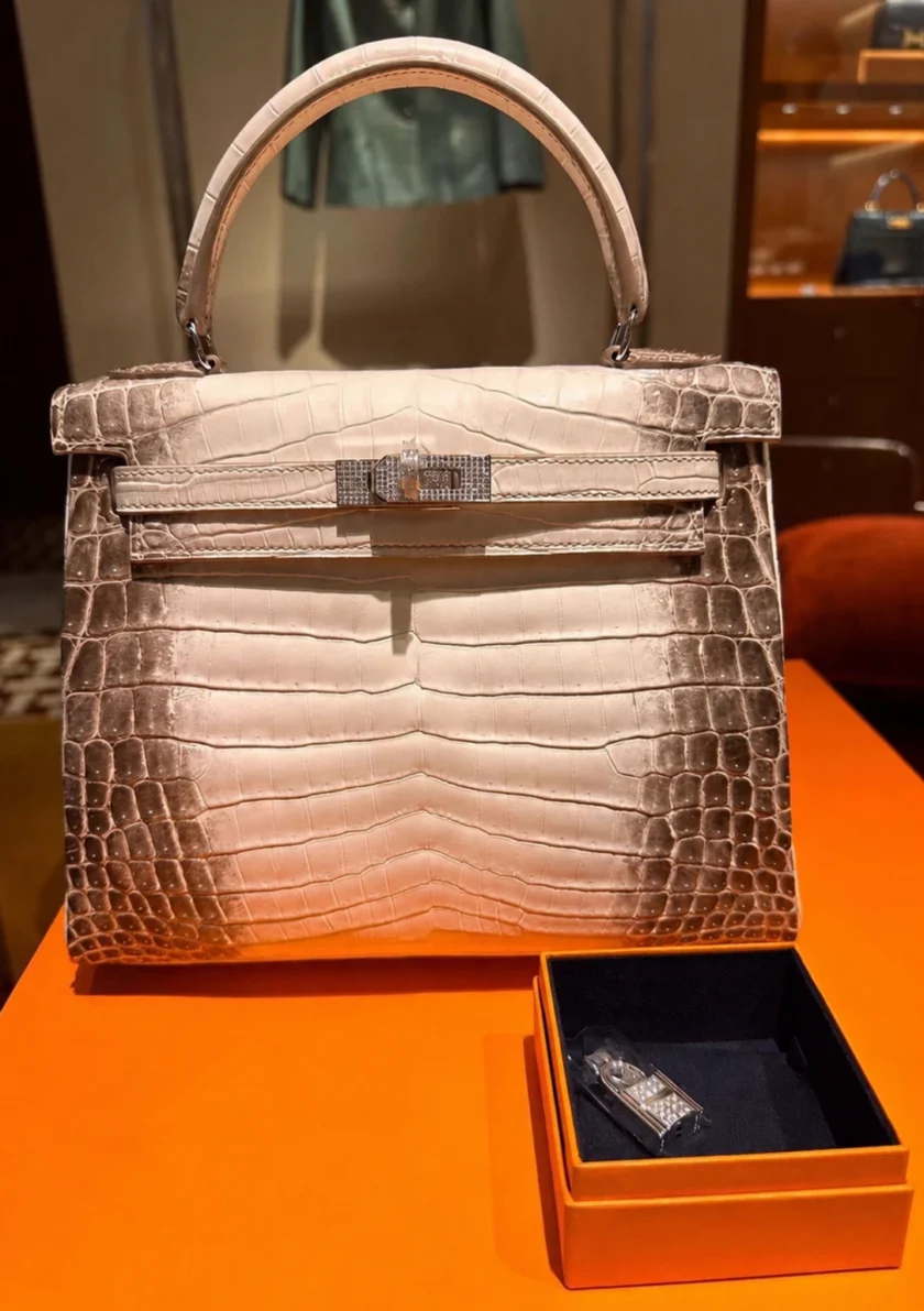 New Hermes Kelly 25 Retourne Himalayan Diamond Matte Niloticus Crocodile bag