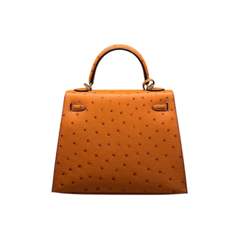 New Hermès Kelly 25 Sellier Cognac Brown Ostrich Gold Hardware
