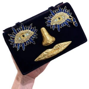 New Schiaparelli Velvet Blue Face Clutch