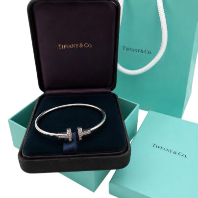 New Tiffany T Wire 18k White Gold Diamond Bracelet
