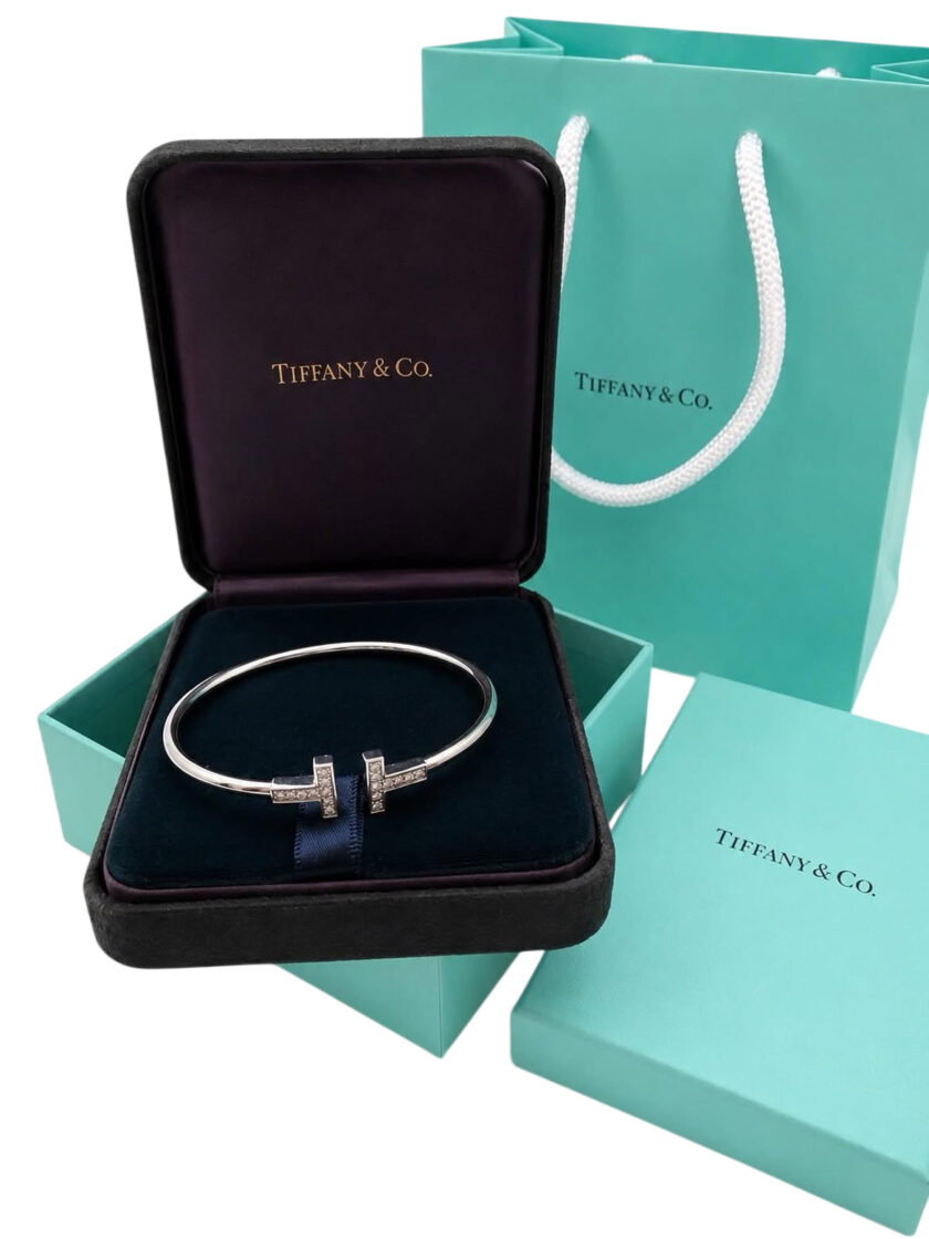 New Tiffany T Wire 18k White Gold Diamond Bracelet