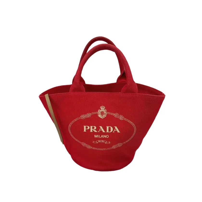 Prada Canapa Red Denim Tote Bag
