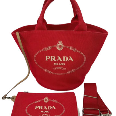 Prada Canapa Tote Red Denim Canvas Bag