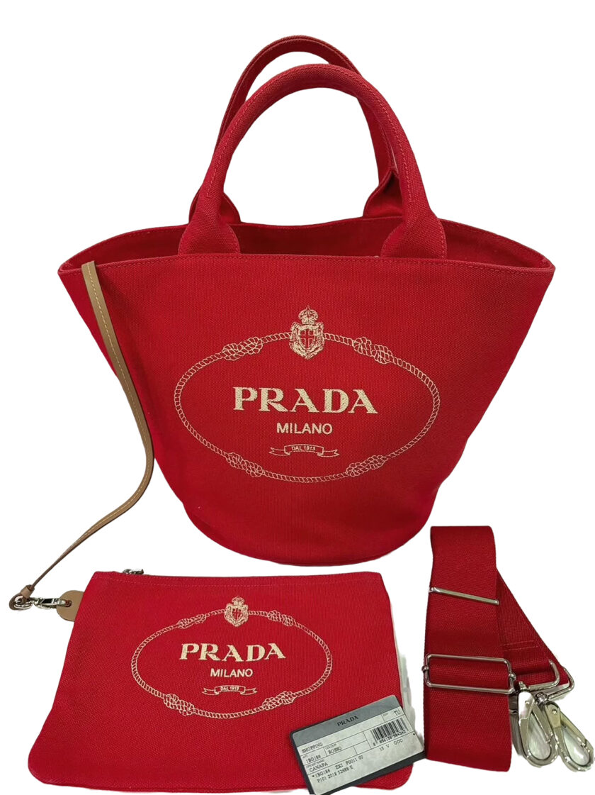 Prada Canapa Tote Red Denim Canvas Bag