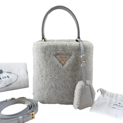 Prada Mini Panier Gris Wool Bucket Bag GHW