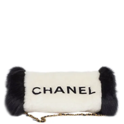 Rare Chanel Black White Fur Muff Chain Bag